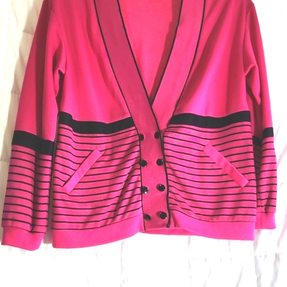 PYKETTES WOMEN'S FUSIA BLACK STRIPES CARDIGAN SIZE S. A'98 - Picture 3 of 8